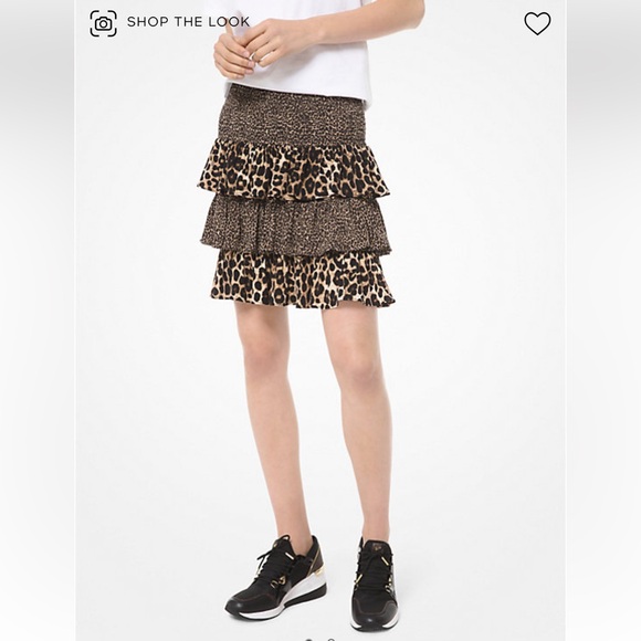 Mixed Leopard Matte Jersey Ruffled Skirt - Picture 1 of 7